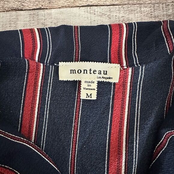 Monteau Striped Collared Casual Office Contemporary Blouse | M - Picture 5 of 6